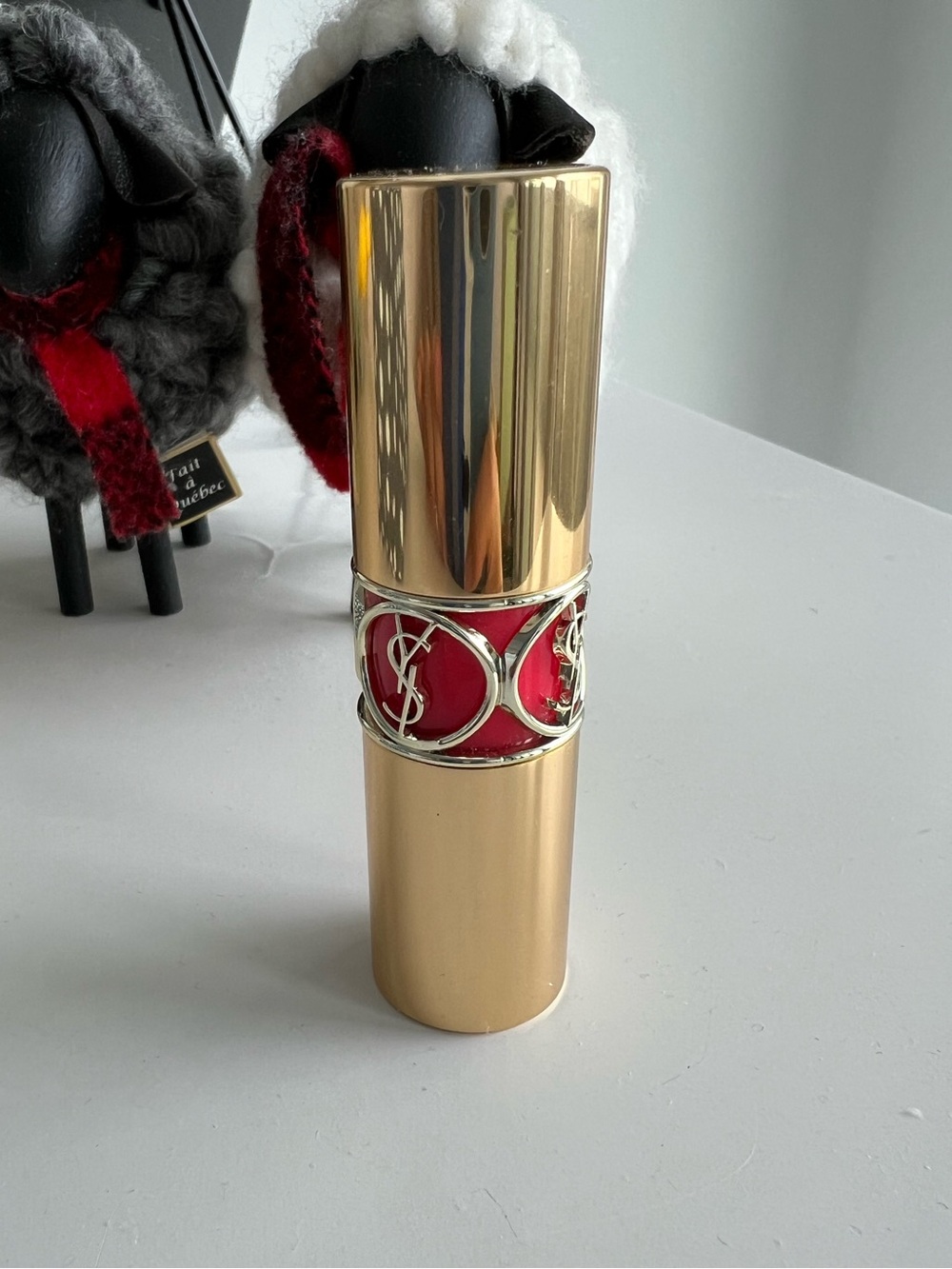 Yves Saint Laurent Gold Lipstick Case with Red Accent